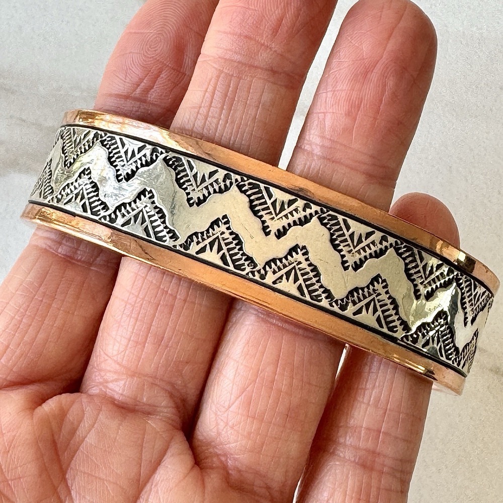 Mens Navajo Sterling Copper Cuff Bracelet 7.5in Signed Secatero Heavy 90g Native